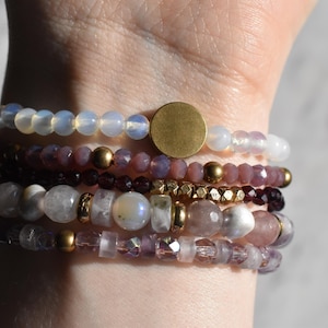 Tenacious beaded bracelet stack ~ purple stacked bracelets ~ beaded elastic bracelets