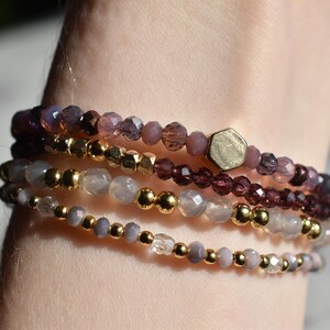 Bewitching beaded bracelet stack ~ purple stacked bracelets ~ beaded elastic bracelets