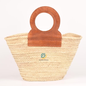 Straw bag leather handle zero