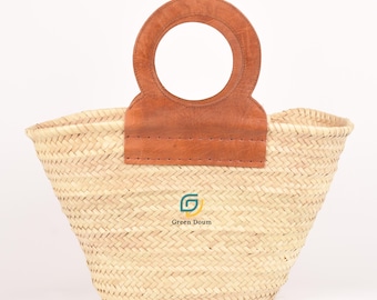 Straw bag leather handle zero