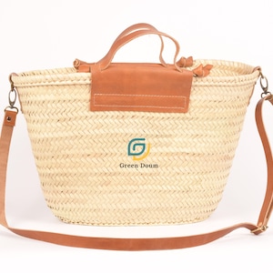 Straw bag short leather handle