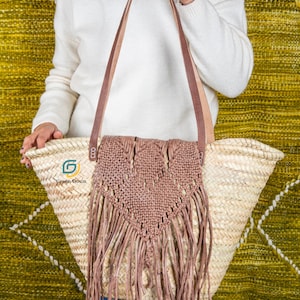 Straw bag braided leather