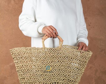Straw Shoping Basket Open