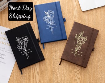 Birth Flower Personalized Journal, Birth Month Flower Notebook, Custom Engraved Journal, Personalized Journal, Birth Flower Birthday Gift