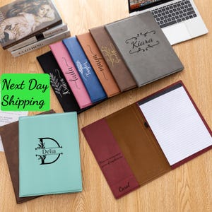 Portfolio monogramme personnalisé, bloc-notes initial, portfolio personnalisé, porte-bloc-notes portfolio en cuir, cadeau patron, cadeau employeur, cadeaux enseignant