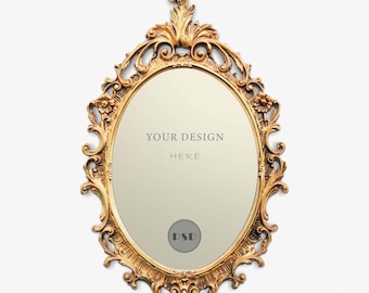 Gold Zierrahmen Mockup PSD, Elegante Vintage Wand Kunst Vorlage mit bearbeitbarem Smart Objekt für Poster und Druckanzeige