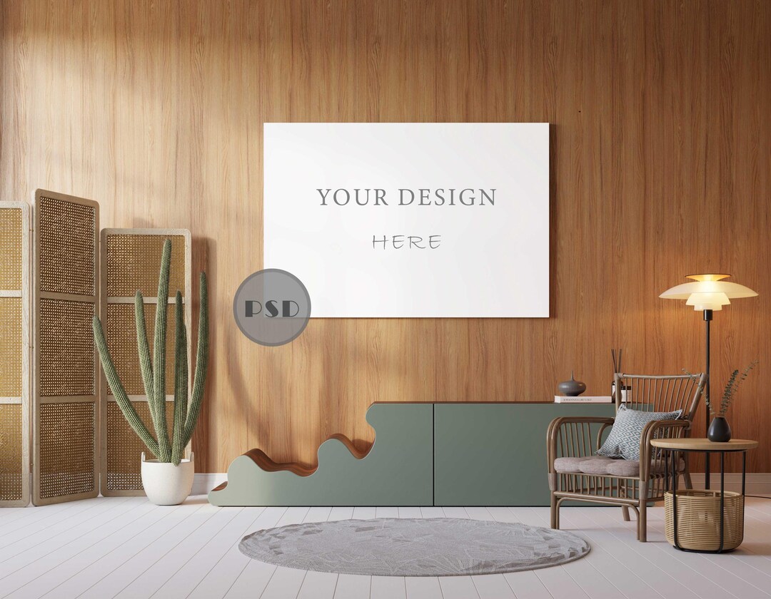 Modern Contemporary Interior Poster Mockup With Credenza and Rattan ...