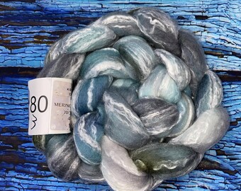 Kettle Dyed Merino/Bamboo  70/30 Blend Wool Top 4 oz Roving for Spinning, Crafting, Weaving, Needle Felting