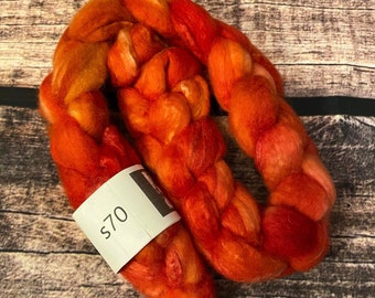 Kettle Dyed BFL/Silk  70/30 Blended Wool Top 4 oz Roving for Spinning, Crafting, Weaving, Needle Felting