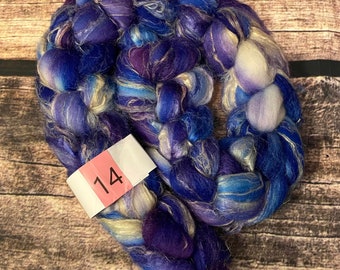 Kettle Dyed Merino/Silk/Flax/Linen  Blended Wool Top 4 oz Roving for Spinning, Crafting, Weaving, Needle Felting