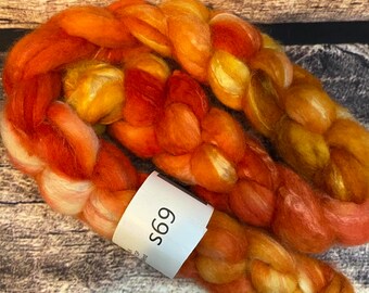 Kettle Dyed BFL/Silk  70/30 Blended Wool Top 4 oz Roving for Spinning, Crafting, Weaving, Needle Felting