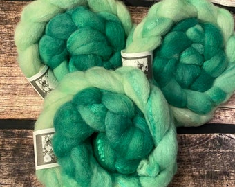 Kettle Dyed BFL/Silk  70/30 Blended Wool Top 4 oz Roving for Spinning, Crafting, Weaving, Needle Felting