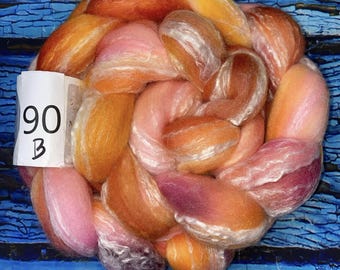 Kettle Dyed Merino/Bamboo  70/30 Blend Wool Top 4 oz Roving for Spinning, Crafting, Weaving, Needle Felting