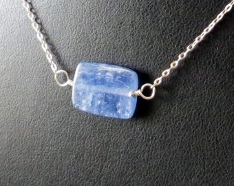 Beautiful Blue Kyanite Necklace On A Sterling Silver Chain - Blue Necklace - Sterling Silver Necklace - Rectangular Blue Kyanite Necklace