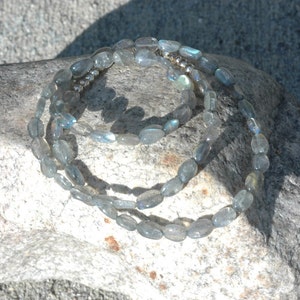 Labradorite Necklace - Labradorite Flat Oval Beads Necklace - Labradorite Beaded Necklace - Simple Classic Labradorite Strand Necklace