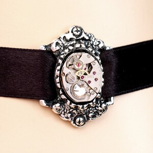 Steampunk Neo Victorian Choker Adjustable Vintage, Repurposed Watch Movement Choker Necklace In Antiqued Silver With A Swarovski Crystal image 1