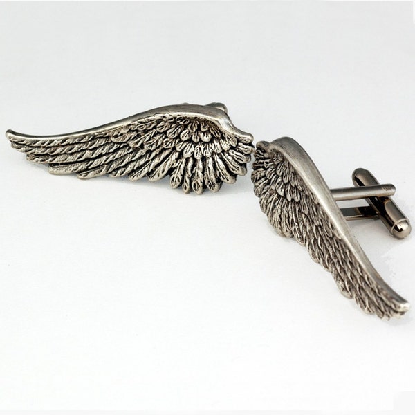 SOLDERED Wing Cuff Links - Avenging Angel Cuff Wings - Antique Silver Winged Cufflinks - The Flight Series Cufflink - Feathered Cuff Link