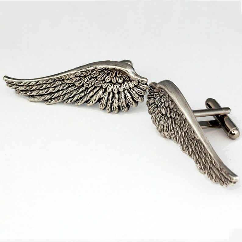 SOLDERED Wing Cuff Links Antique Silver Winged Cufflinks The Flight Series Cufflink Avenging Angel Cuff Wings Feathered Cuff Link