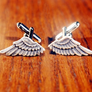 Wing Cuff Links SOLDERED Cuff Wings Antique Silver Winged Cufflinks The Flight Series Cufflink SOLDERED Detailed Feather Cuff Link image 2