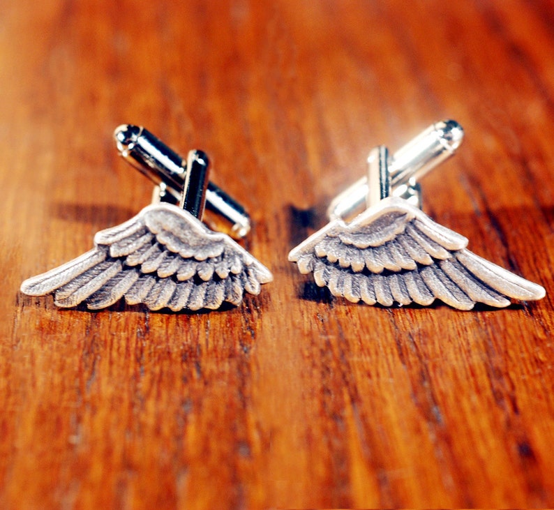 Wing Cuff Links SOLDERED Cuff Wings Antique Silver Winged Cufflinks The Flight Series Cufflink SOLDERED Detailed Feather Cuff Link image 2