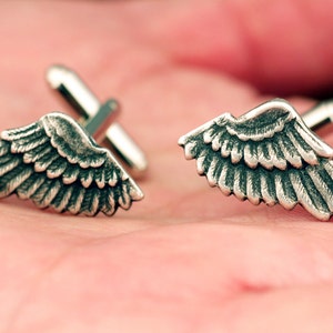 Wing Cuff Links SOLDERED Cuff Wings Antique Silver Winged Cufflinks The Flight Series Cufflink SOLDERED Detailed Feather Cuff Link image 5