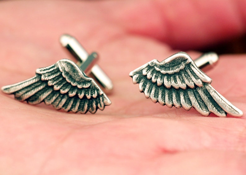 Wing Cuff Links SOLDERED Cuff Wings Antique Silver Winged Cufflinks The Flight Series Cufflink SOLDERED Detailed Feather Cuff Link image 5