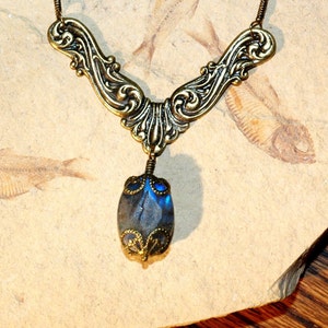 Victorian Labradorite Labradorite Victorian Style Oxidized Brass Necklace image 1