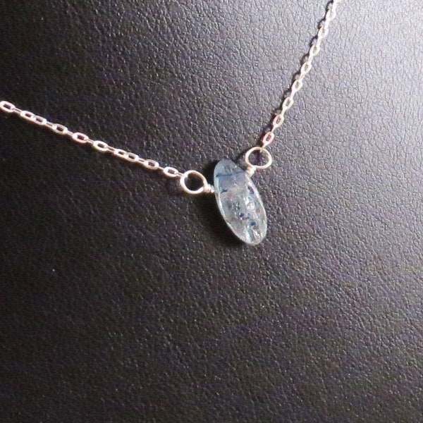 Beautiful Blue Kyanite Necklace On A Sterling Silver Chain - Blue Necklace - Sterling Silver Necklace - Petite Blue Kyanite Oval Necklace