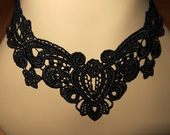 Lace Neo Victorian Steampunk Choker - Adjustable Black Gothic Venice Lace Necklace  - Black Lace Choker - Black Lace Collar - Gothic Choker