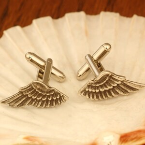Wing Cuff Links SOLDERED Cuff Wings Antique Silver Winged Cufflinks The Flight Series Cufflink SOLDERED Feathered Fantasy Cuff Link image 3