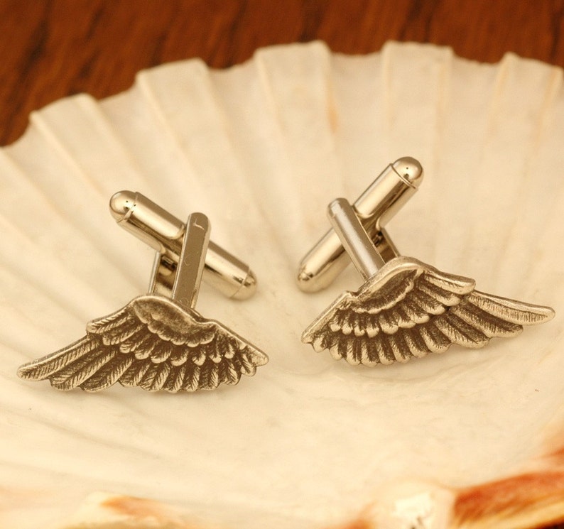 Wing Cuff Links SOLDERED Cuff Wings Antique Silver Winged Cufflinks The Flight Series Cufflink SOLDERED Feathered Fantasy Cuff Link image 3