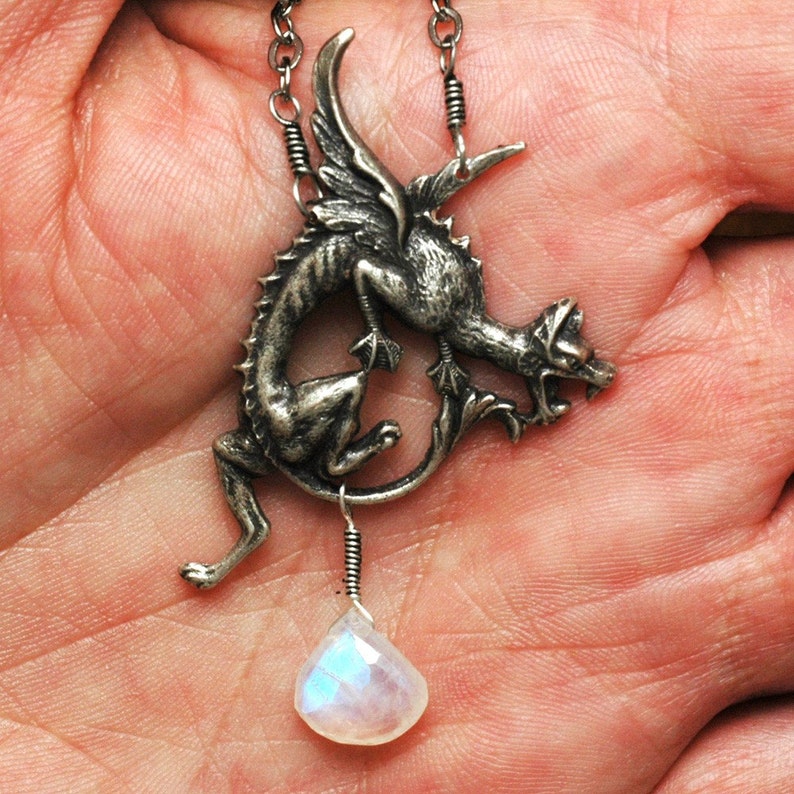 Rainbow Moonstone Dragon Mens or Womens Unisex Antiqued Etsy