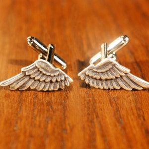 Wing Cuff Links SOLDERED Cuff Wings Antique Silver Winged Cufflinks The Flight Series Cufflink SOLDERED Feathered Fantasy Cuff Link image 2