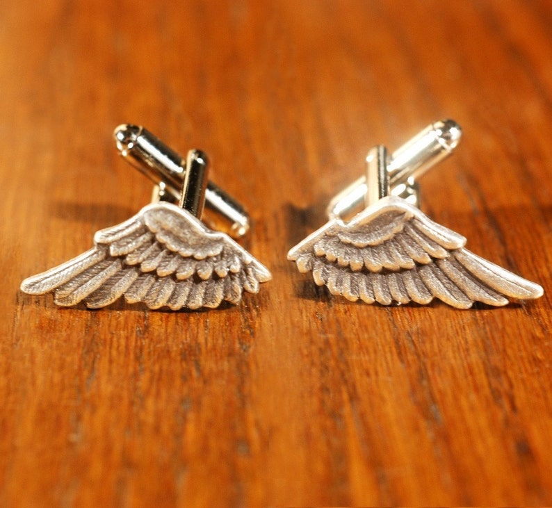 Wing Cuff Links SOLDERED Cuff Wings Antique Silver Winged Cufflinks The Flight Series Cufflink SOLDERED Feathered Fantasy Cuff Link image 2