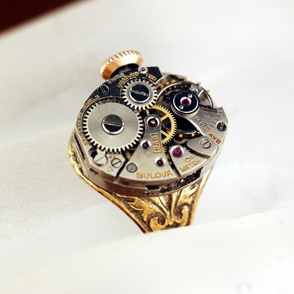 Timeless Elegance  --  Unisex Watch Movement Adjustable Steampunk Ring - SOLDERED - Vintage Complete Repurposed Watch Movement Ring