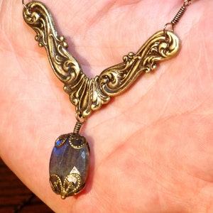 Victorian Labradorite Labradorite Victorian Style Oxidized Brass Necklace image 5