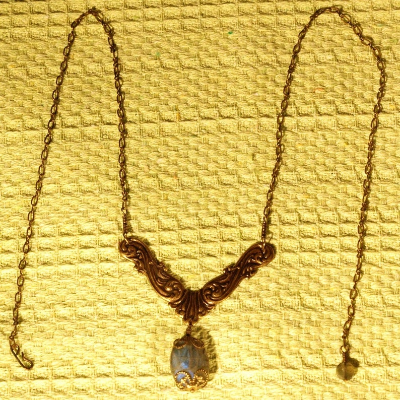 Victorian Labradorite Labradorite Victorian Style Oxidized Brass Necklace image 3
