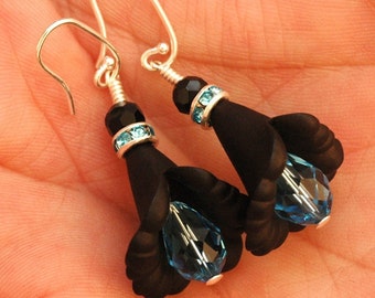 Black And Blue   ---   Flowers   ---   Earrings from My Garden On Sterling Silver Ear Wires