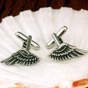 Wing Cuff Links SOLDERED Cuff Wings Antique Silver Winged Cufflinks The Flight Series Cufflink SOLDERED Detailed Feather Cuff Link image 4