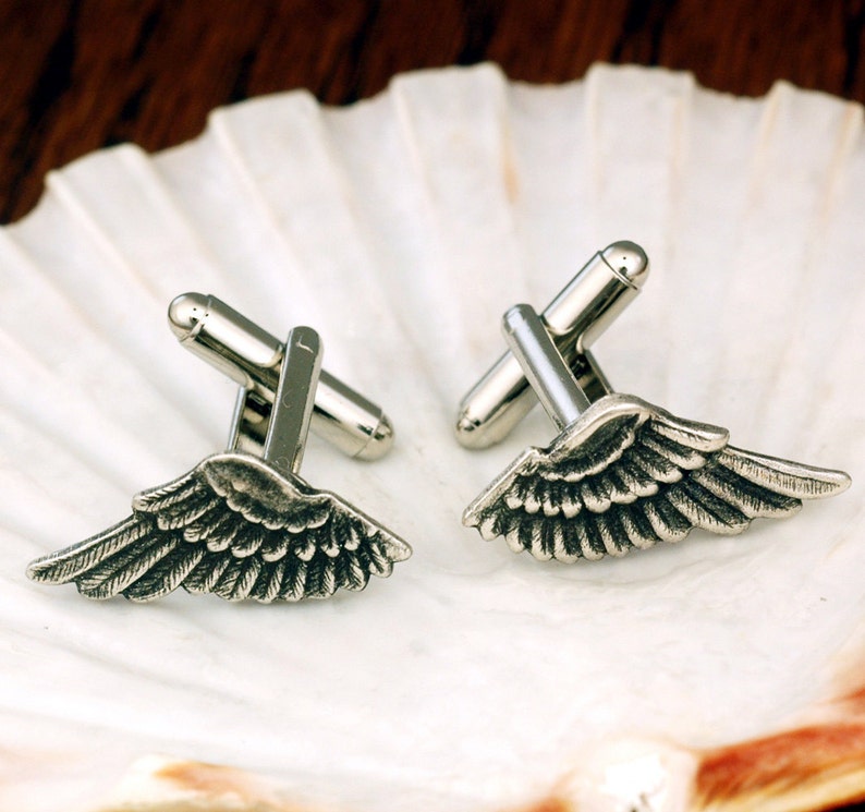 Wing Cuff Links SOLDERED Cuff Wings Antique Silver Winged Cufflinks The Flight Series Cufflink SOLDERED Detailed Feather Cuff Link image 4