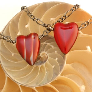 Heart Of Glass  ---   Peppermint Or Sizzling Cinnamon Glass Heart Necklace In Gunmetal Or Silver