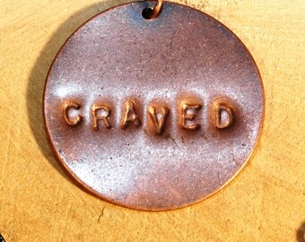 CRAVED --- Romantic Stamped Circular Metal Dog Tag Necklace - Unisex Gift