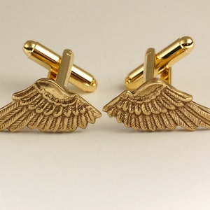 Wing Cuff Links SOLDERED - Cuff Wings - Golden Brass Winged Cufflinks ... - Exclusive Art Deco Wing Toned Cufflink
