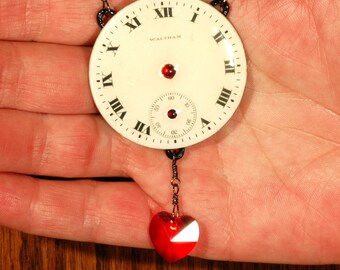 Timeless Love   ---   One Of A Kind Romantic Steampunk Porcelain Pocket Watch Face Necklace - O.O.A.K.