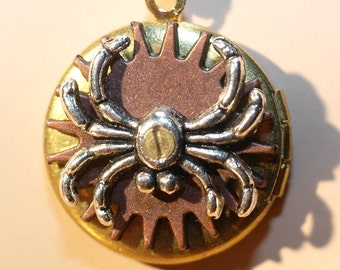 Spider Locket --- Spider With Gear Locket - Double Sided Steampunk Locket Necklace