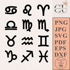 PNG SVG Astrology Zodiac Horoscope Signs Bundle Sublimation Design Cut File Vector Clip Art Celestial eps dxf Clipart Constellation Vinyl