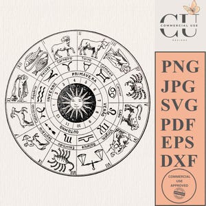 PNG SVG Vintage Astrologie Karte Sternzeichen Horoskop Sublimation Design Cut File Wicca Vektor Clip Art Himmlische Clipart Konstellation Rad Vinyl