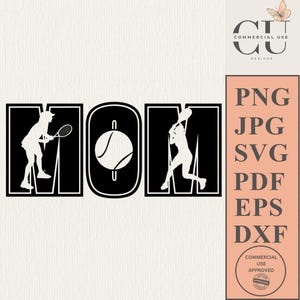 Monograma de mamá tenista SVG PNG Archivo de corte de sublimación de cumpleaños Cricut Día de la madre Silueta dxf pdf eps jpg Calcomanía de vinilo para camiseta o auto Amor por el tenis