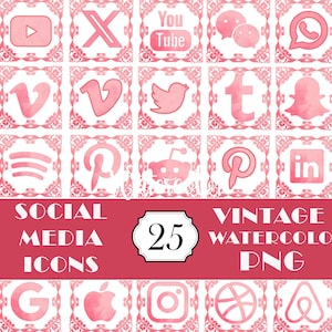 Vintage Pink Social Media Icons Floral Chinoiserie Victorian Girly Maximalist Small Business PNG Instagram YouTube Facebook Pinterest ETSY