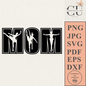 Monograma de mamá bailarina SVG PNG Archivo de corte de sublimación de cumpleaños Cricut Día de la madre Silueta dxf pdf eps jpg Calcomanía de vinilo para camiseta y auto Ballet